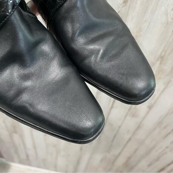 Brighton Black Leather Croc Western Booties Square Toe Womens 8.5 Motorcycle - Picture 2 of 7